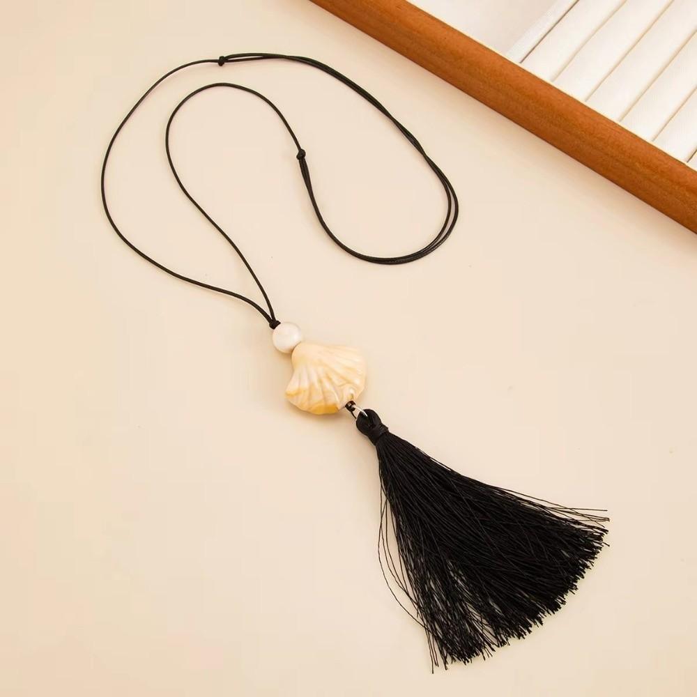 Adjustable Length Long Necklace Chain Wax Thread Sweater Chain Fashion Resin Pendant Necklace