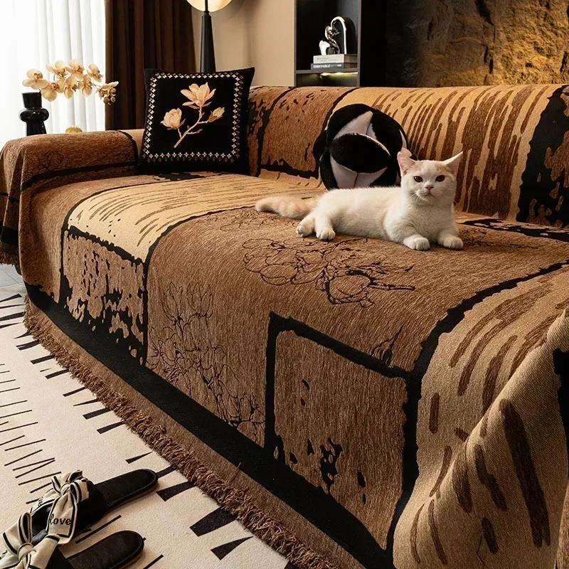 Chenier Vintage Sofa Cover Cloth Anti Cat Scratch Anti Slip Backrest Towel Whole Fully Enclosed Dust Couch Cover Cloth 3 Seat