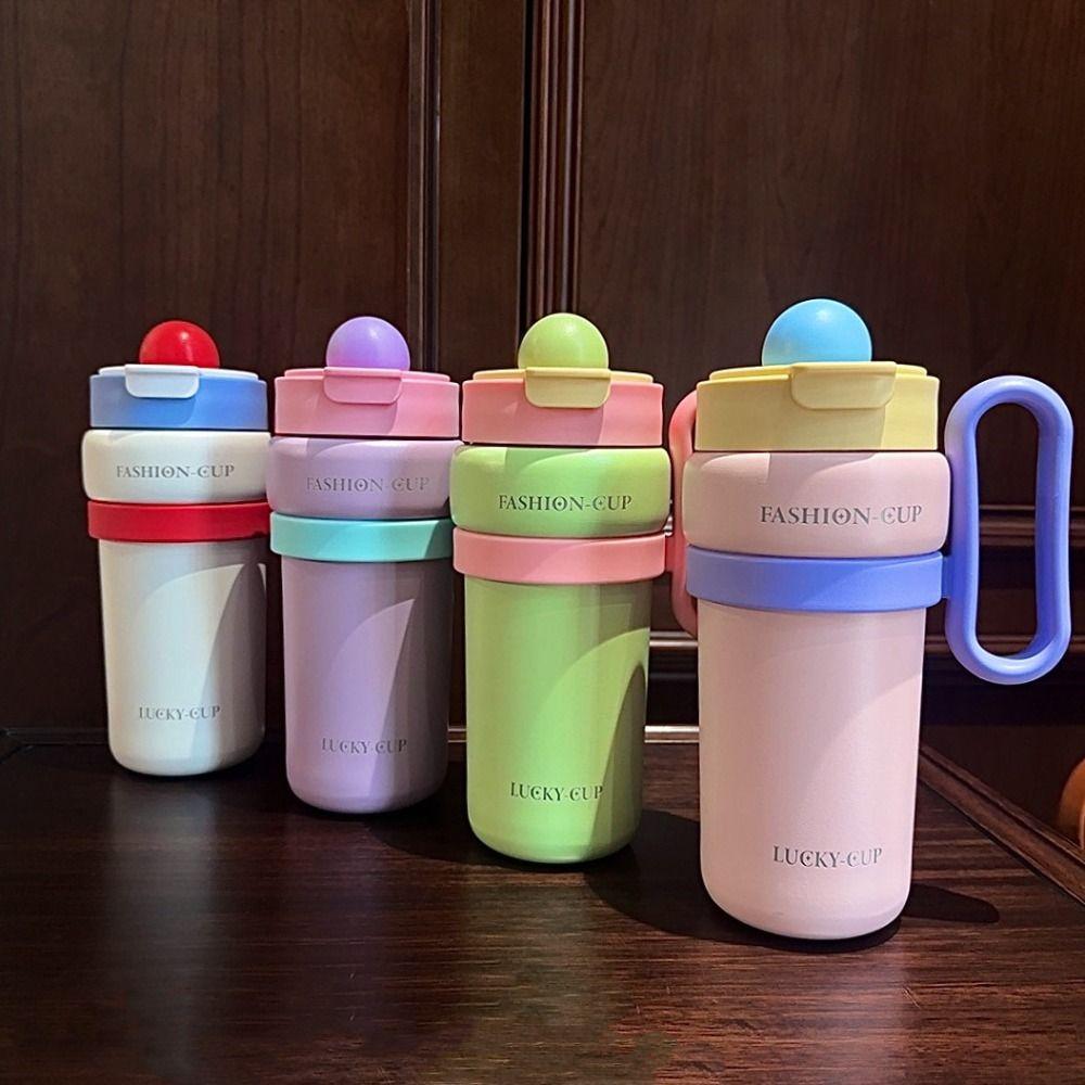 

900ML Insulated Water Bottle with Handle Straw Vacuum Flask New Travel Coffee Mug зелений