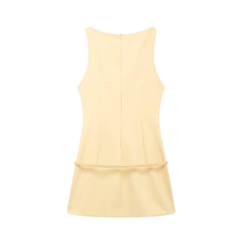 Fashion Style 2024 Autumn New Women's Clothing with Belt Silm Stretch Sleeveless Jumpsuit Skirt 8713777