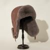 Men's Leather Lei Feng Hat Thickened Plush Ear Protector Hat Autumn and Winter Cycling Warm Electric Vehicle Windproof Snow Cold Waterproof Waterproof
