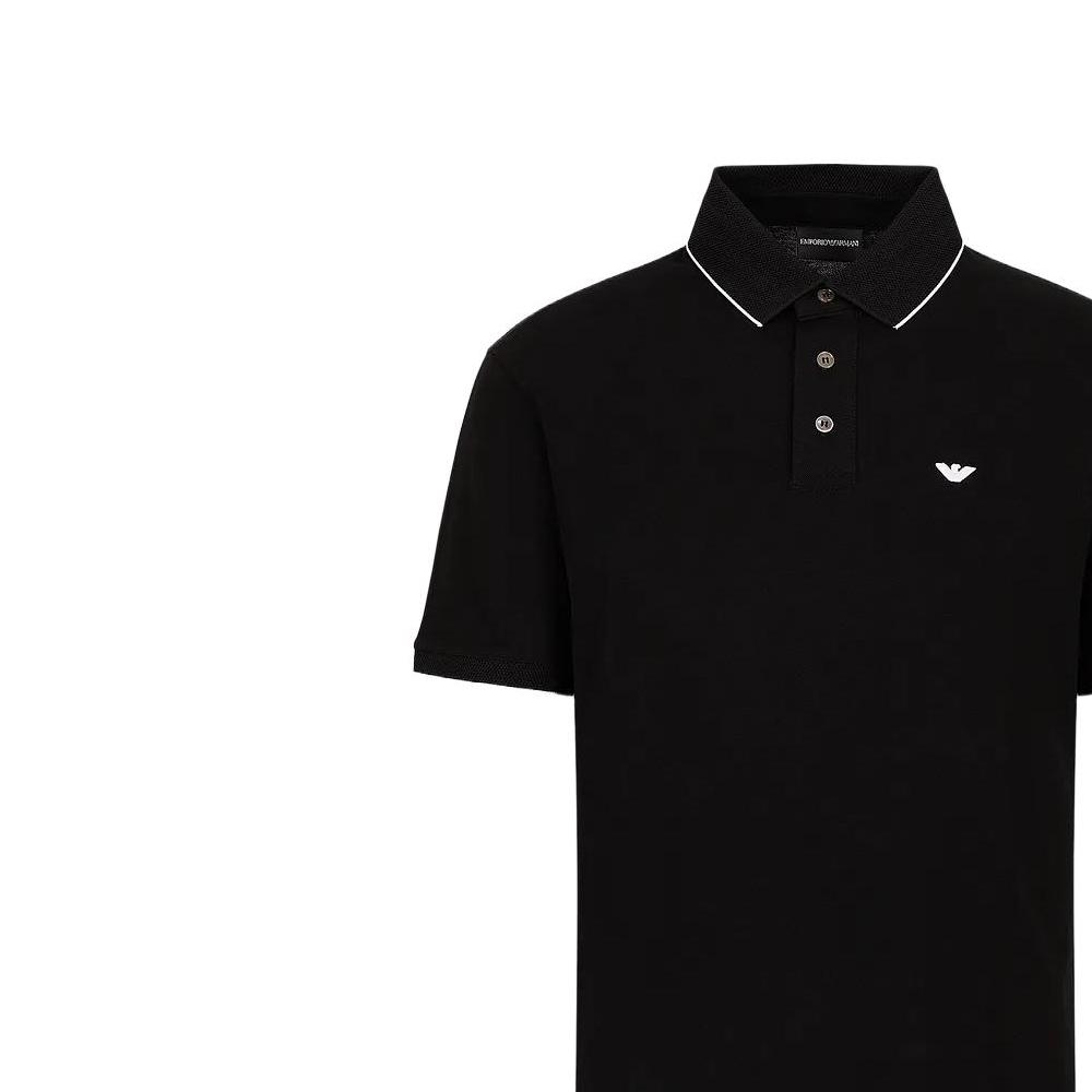 Emporio Armani SS23 Color Block Striped Logo Embroidered Short Sleeve Polo Shirt Men Tops Black 3R1F70-1JTKZ-0099