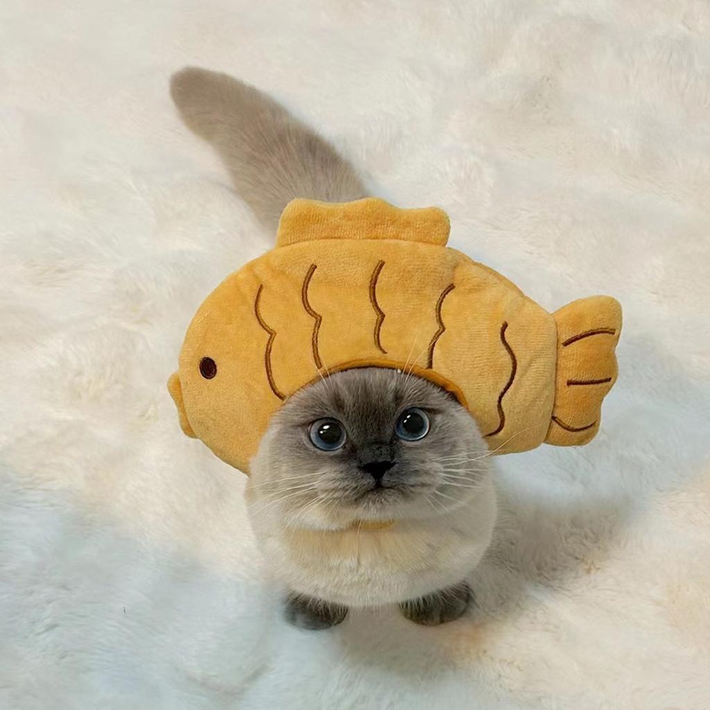 Cartoon Cat Hat, Cute Fish Shape Pet Cat Costume, Breathable Fish Shape Headdress Shape Cartoon Cat Hat, Pet Cat Headdress Plush