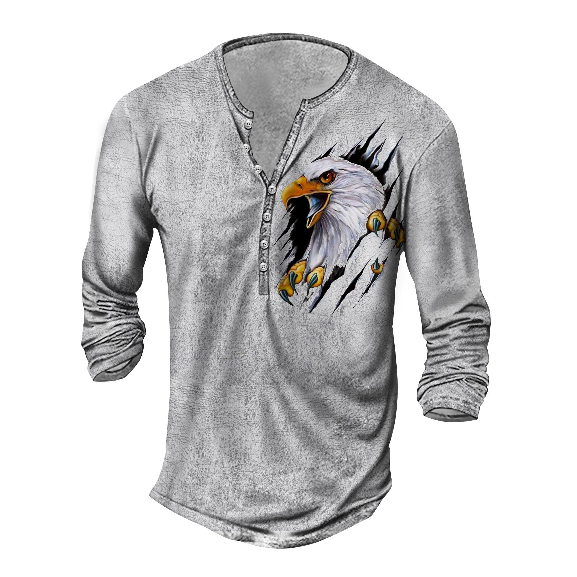 

3D цифровая печать мужская с длинным рукавом и круглым вырезом хип-хоп футболка мужская одежда мода осень рубашка Генри кнопки 6XL