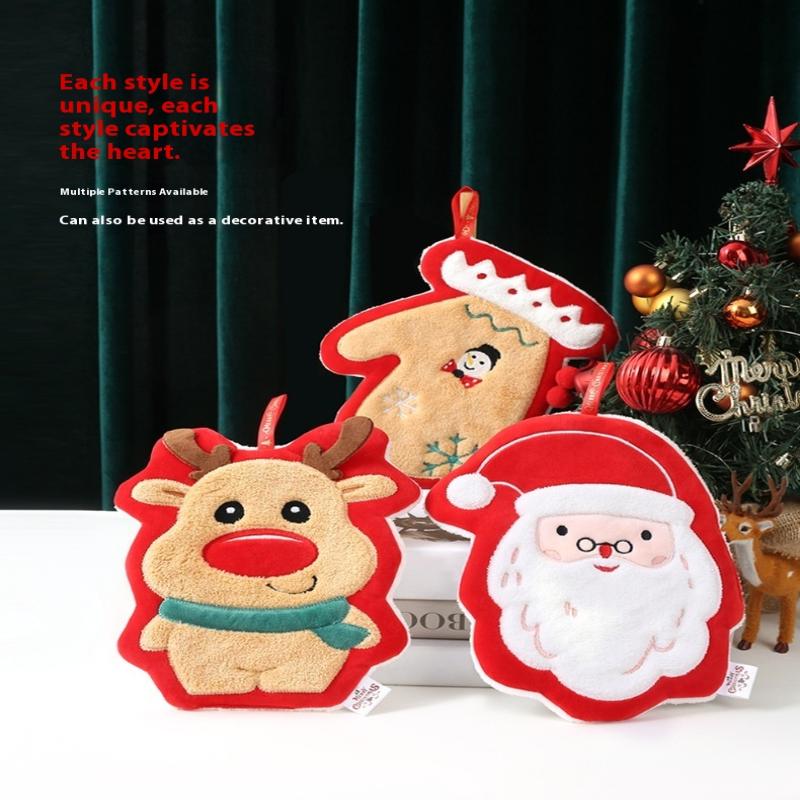 Cute Christmas Cleaning Towel Coral Velvet Hand Towel Snowman Bathroom Hanging Absorbent Dishcloth Soft Cleaning Cloth Rag
