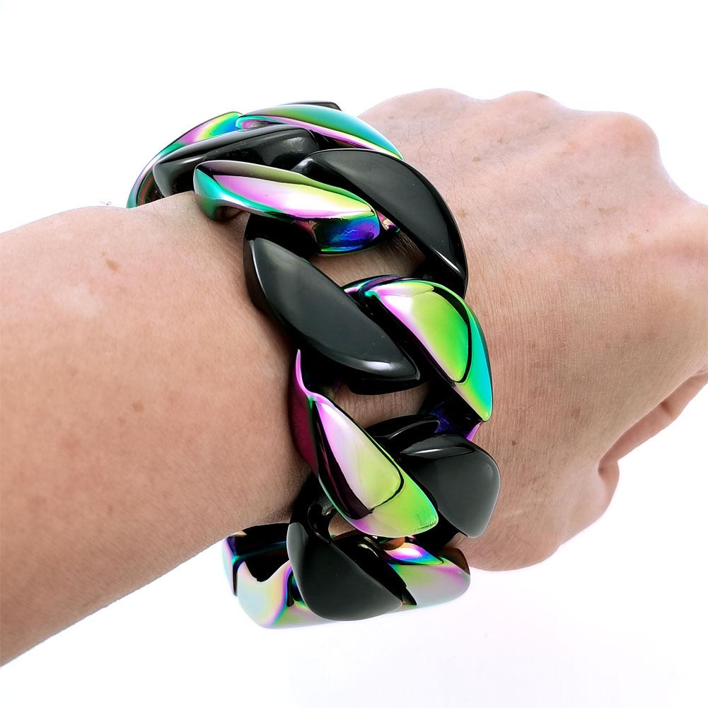 32mm Width Bling Massive 316L Stainless Steel Iridescent & Black Hip Hop Bracelet Designer Chrams