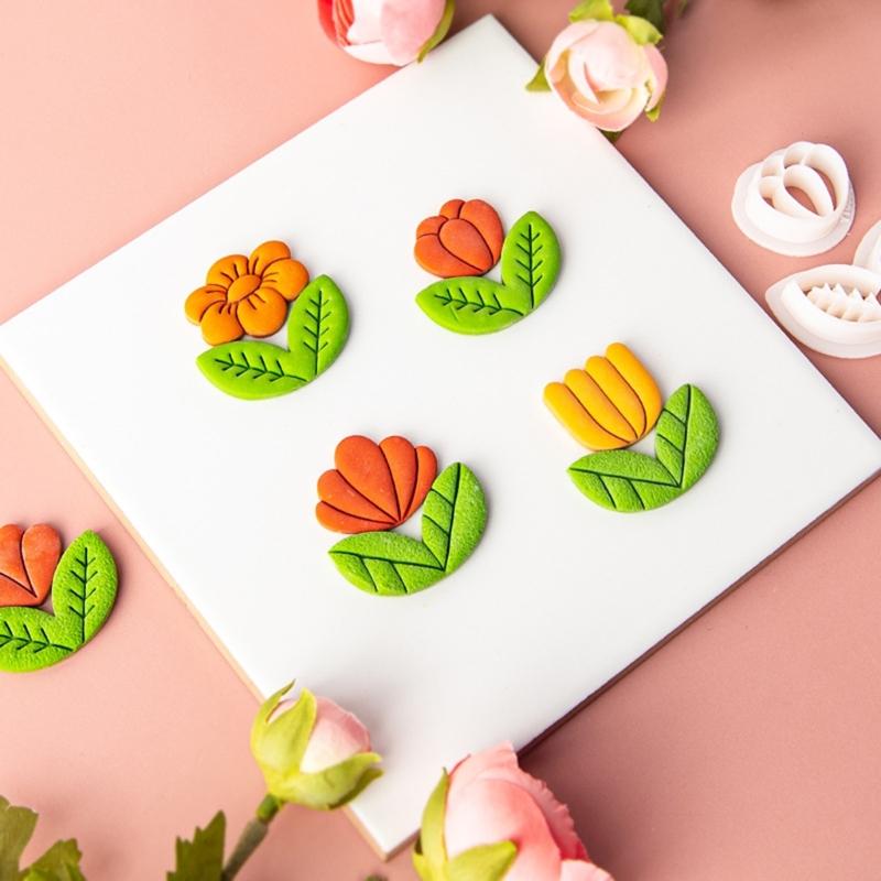 Spring Floral Clay Cutters for Earrings Jewelry Making Flower Clay Earrings Cutters  Plastic Earrings Pendant Mold Tool