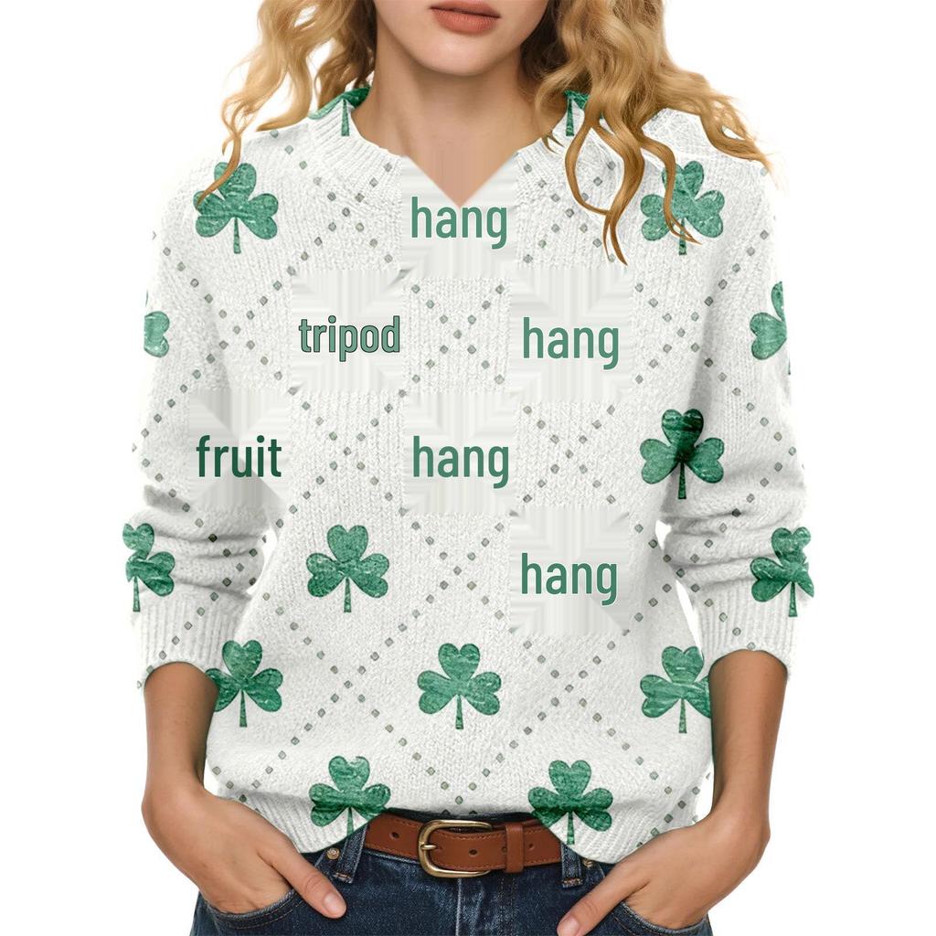 LXF-YT52 Saint Patrick's Day Fair Isle Pullover Sweater - Long Sleeve, Spring and Autumn Fashion.