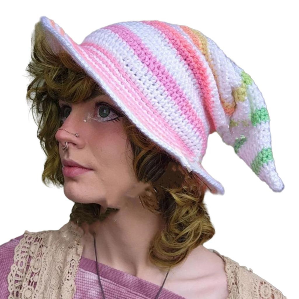Knitting Witch Hat Costume for Women Men Teenagers for Party Decorations Crocheted Wizard Cap