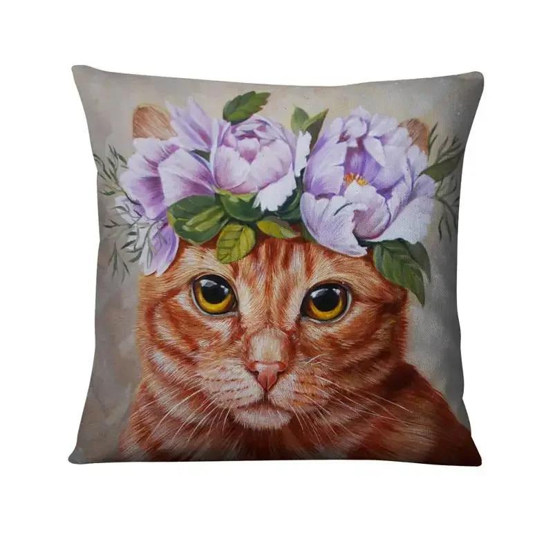 Cute Flower Cat Print Pattern Cushion Cover for Home Living Room Sofa Bedroom Decoration Throw Pillow