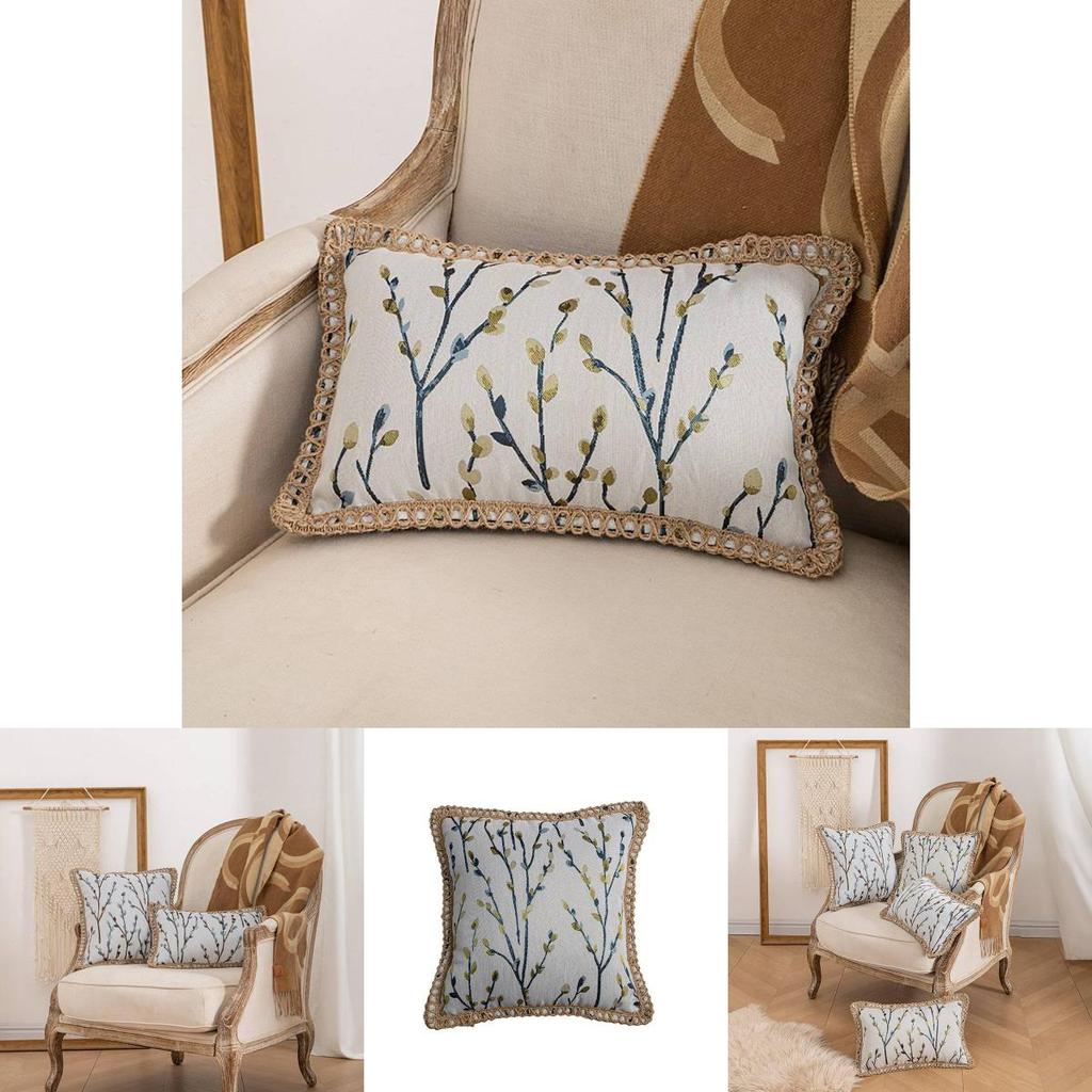 Modern Minimalist Sofa Pillow Cover With Floral Pattern In Polyester Fabric For Living Space