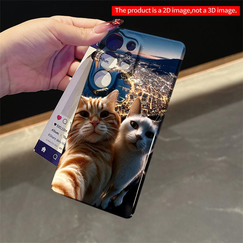 2DFlat Samsung Phone Case Two Cats Selfie Over City Lights At Night Applicable To Galaxy S22 S23 S24 S25ULTRA S26 A12 A13 A14 A15 A16