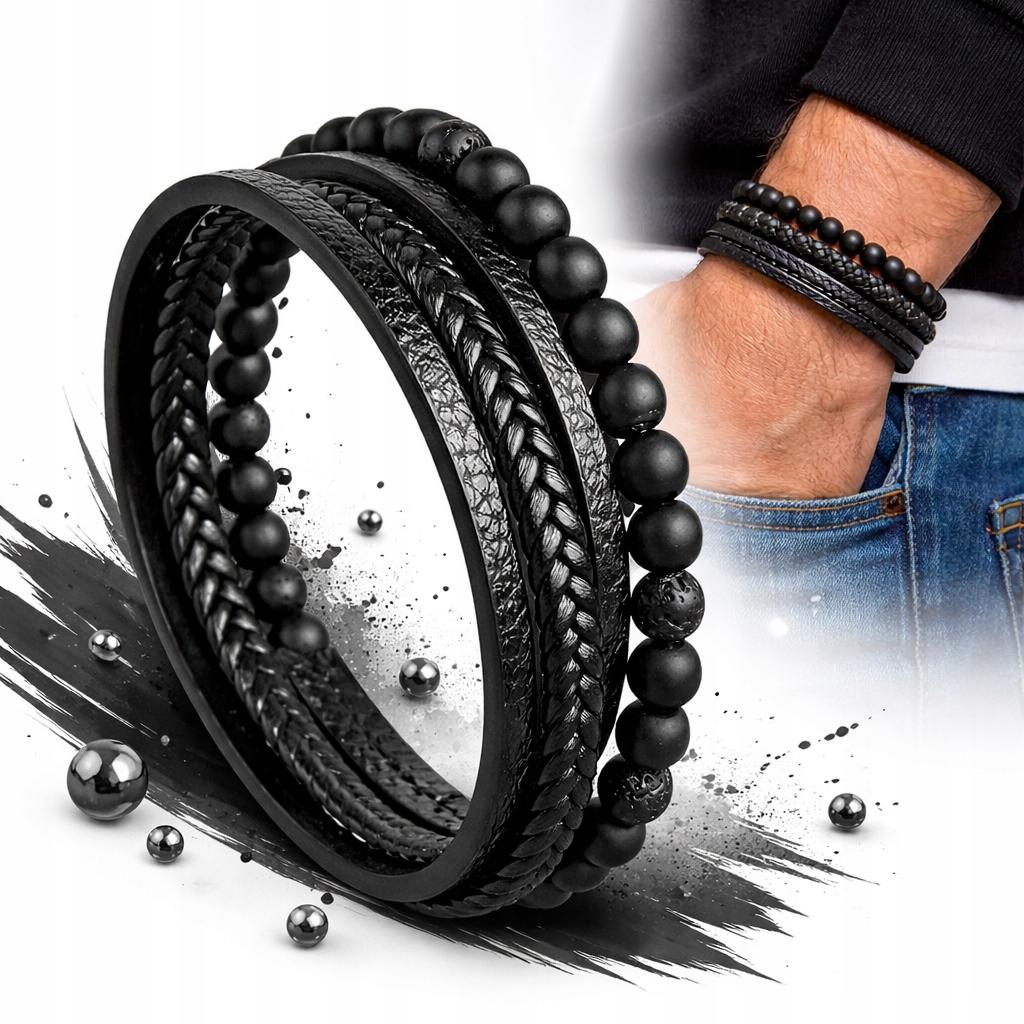 Men' Braided Leather Bracelet Titanium Premium Wristband Gift