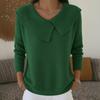Women Knitting Tops Large Lapel Long Sleeve Solid Color Sweater Soft Stretchy Casual Knitwear Work Party Date Wear