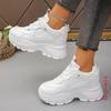 Fashion Women's Fashion White Platform Sneakers Thick Sole Non Slip Sports Shoes for Women Lace Up Height Increase Chunky Sneakers 35-42