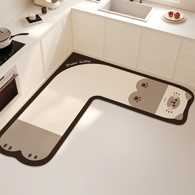 L-shaped Kitchen Carpet Cute Cartoon Diatom Mud Floor Mat Creative Water-absorbing Corner Bathroom Mats Non-slip Washable Rug IG