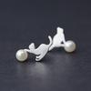 Hypoallergenic Asymmetry Cat Pearl Stud Earring Creative Animal Kitty Stud