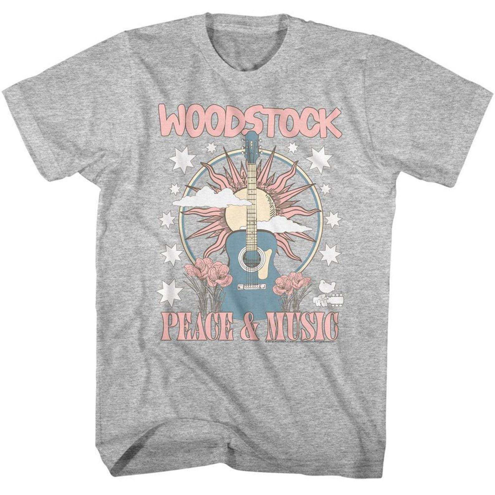 Woodstock Guitar and Sun Gray Heather T-Shirt S