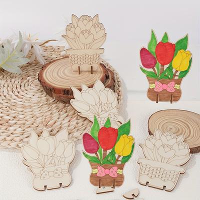 Unfertige Holzblumen-Bastelarbeiten - Vintage Florale DIY-Bastelsets für Hochzeiten, Festival-Dekoration - Künstliche Holz-Tischdekorationen