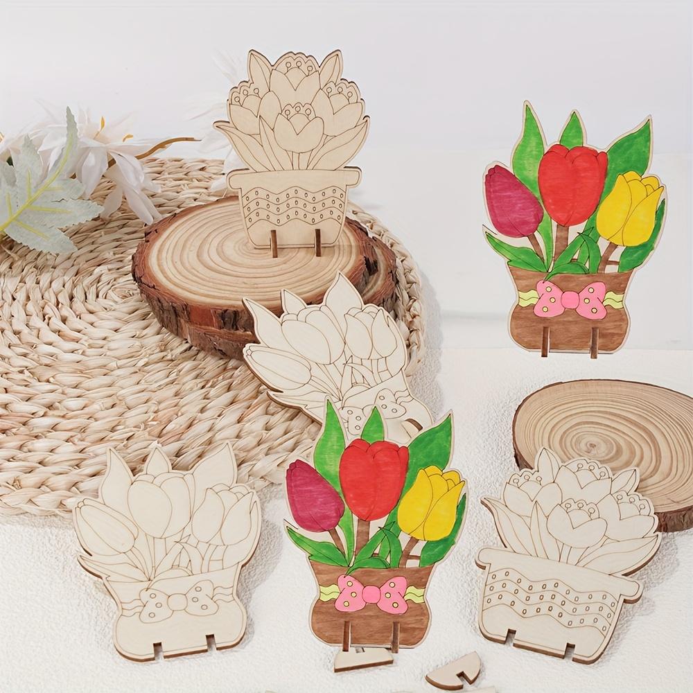 10pcs Unfinished Wooden Flower Crafts - Vintage Floral DIY Craft Kits for  Festival Decor - Artificial Wood Tabletop Decorations