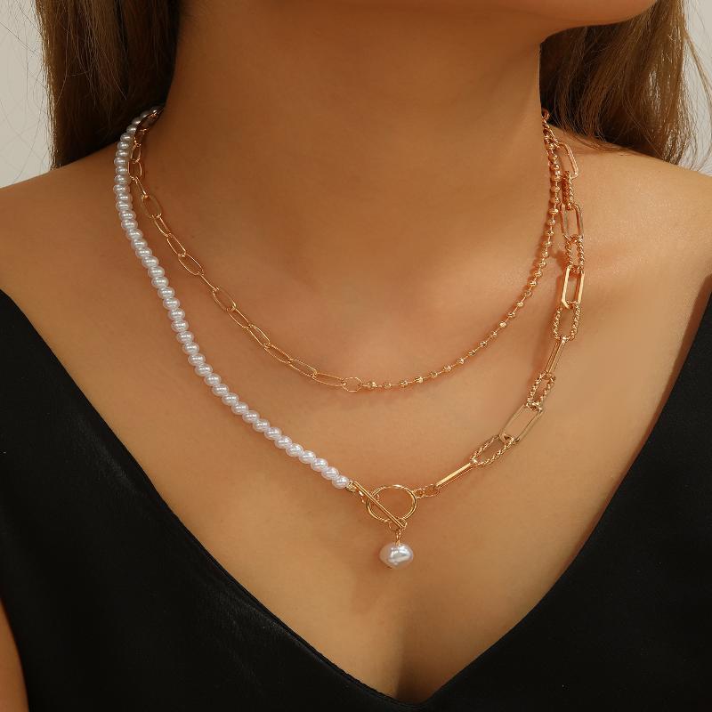 Vintage Gold Color Multiple Styles Imitation Pearl Necklace For Women Boho Trendy Multi-Layer Crystal Pendant Necklaces Jewelry