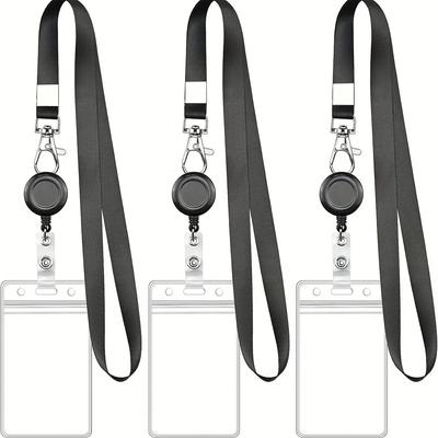 1 stykke arbeider-ID-kort uttrekkbart emblem Snellebånd for menn kvinner Svart farge kontorkort stroppholder Easy Pull-spenne