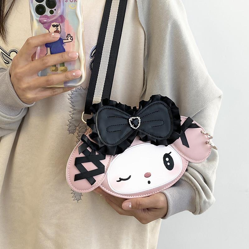 Girl Student Cartoon Kuromi My Melody Nylon Tote Bag With Zipper Closure For Casual Daily Use