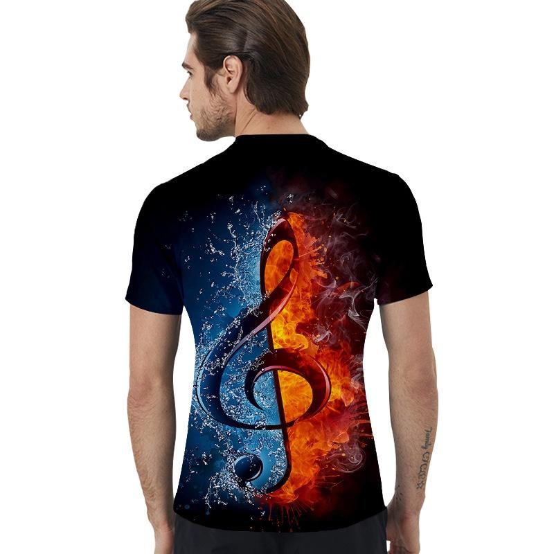 Stylish Mens Ice Fire Music Note 3d Printed Short-sleeved O-neck Casual Tee