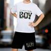 Jungen 2-teiliges Outfit mit Aufdruck "Mama's Boy", Kurzarm-T-Shirt und Shorts Set für Kinder Alter 5-14, Weiß, Schwarz Sportlich Lässig Sommerkleidung