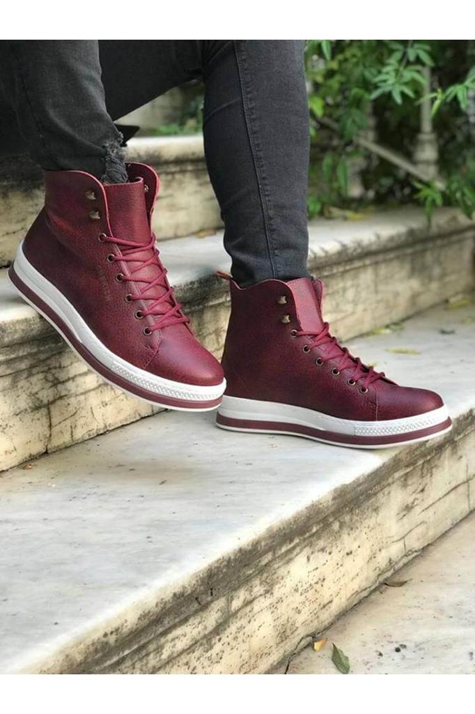 Men's Fashion Faux Leather Flat Heeled Boots Bootie Boots Burgundy Shoes