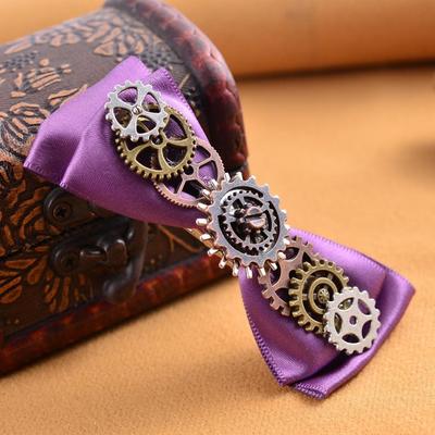 Steampunk Gear Cinta violeta Bowknot Pasadores para el cabello Clip de pico de pato