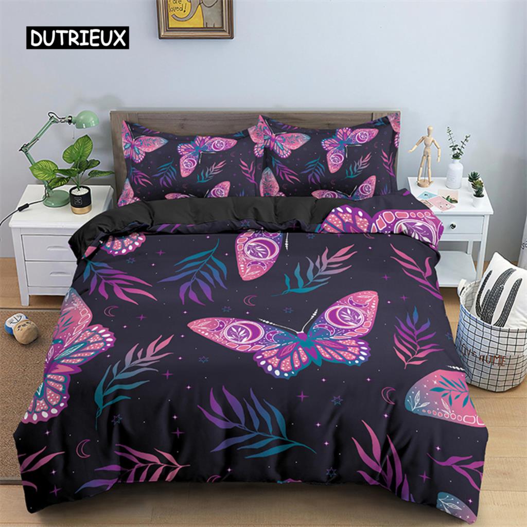 Sommerfugl Sengetøy Sett Full King Size Hippie Boho Møll Dynetrekk Mikrofiber Dyr Botanisk Psykedelisk Stjernehimmel Dynetrekk