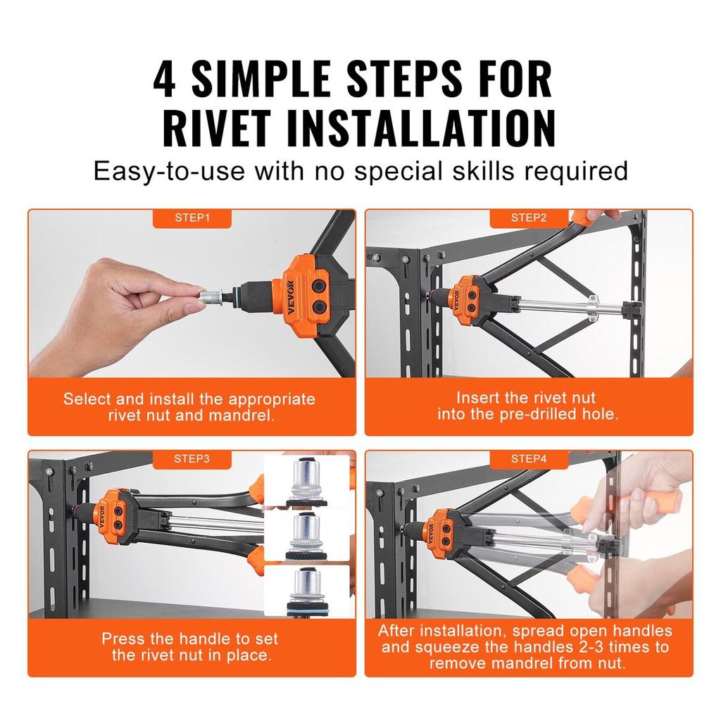 Rivet Nut Tool, 16” Rivnut Tool Kit with 13PCS Metric and SAE Mandrels, 186PCS Rivet Nuts, M3, M4, 10-24, M5, M6, 1/4-20, 8-32, 5/16-18, M8, 3/8-16,