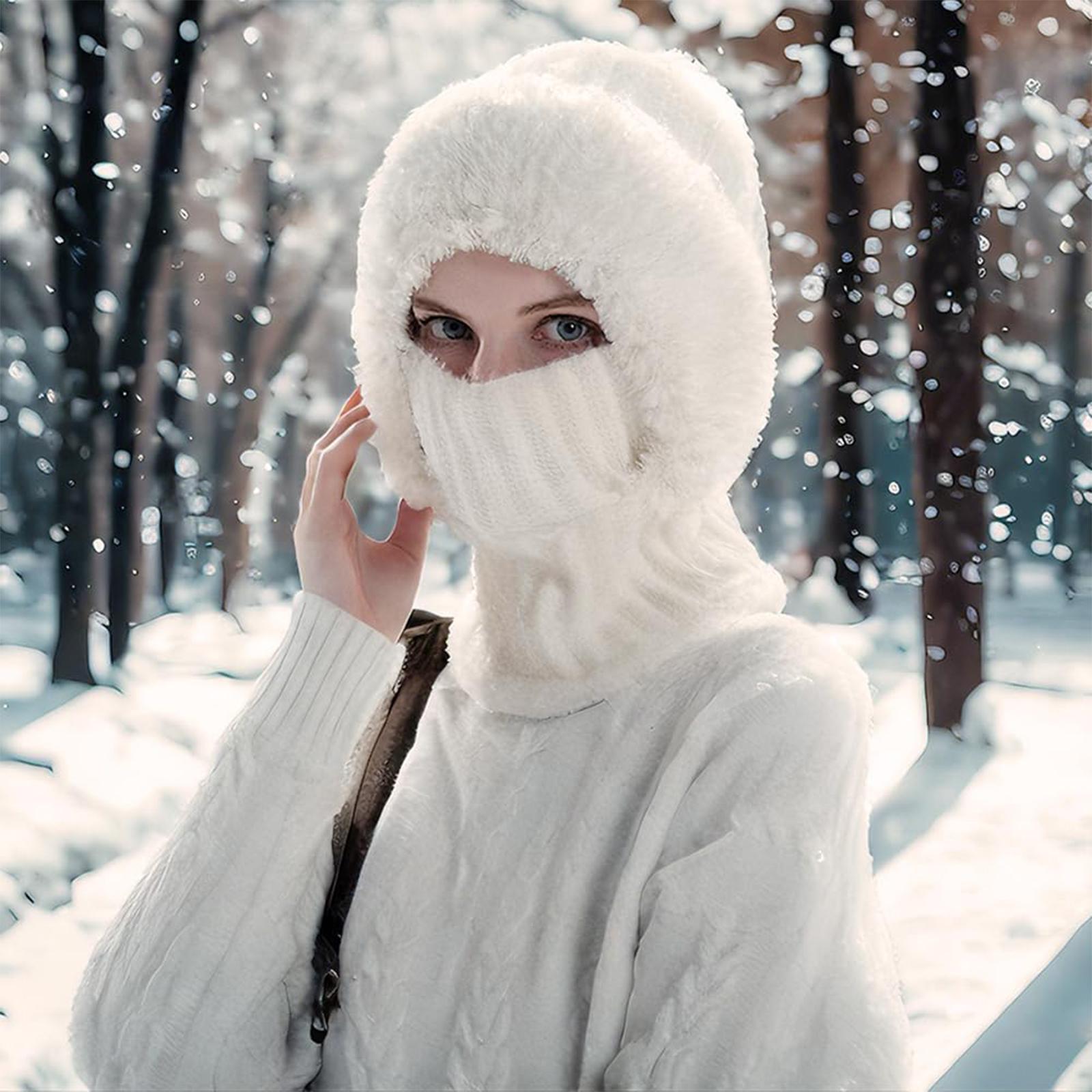 

Женская вязаная шапка со снудом и маской в одном, ветрозащитная флисовая шерстяная шапка для велоспорта и холодной погоды One Size белый