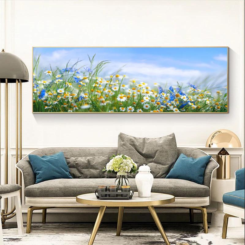 Natur Frühling Blume Poster und Drucke Landschaft Leinwand Malerei Wand Kunst Gänseblümchen Bilder Wohnzimmer Home Decor Kein Rahmen