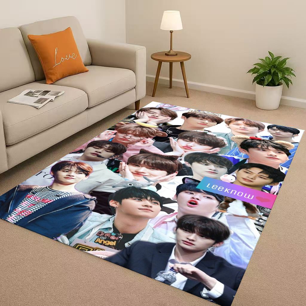 3D Kpop Bang Chan,lee Know Star Living Room Non-Slip Area Rug Carpet for Bedroom Playroom Sofa,Easy Clean Home Decor Doormat
