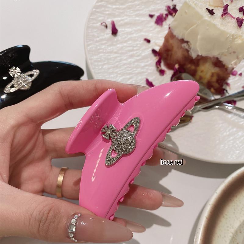 

Luxury Vintage Pink Rhinestone Saturn Claw Hair Clip - Western Queen Style for Women