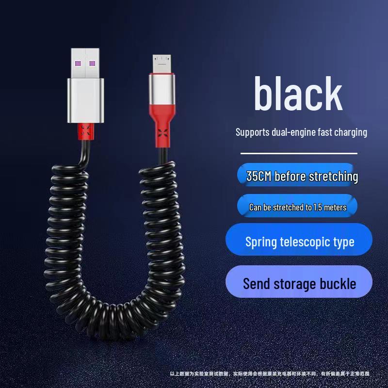 Câble USB Rétractable à Ressort Double Coude 6A Charge Rapide pour Téléphones & Voitures