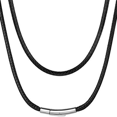 Schwarze, wasserdichte Halskette aus geflochtenem Lederband mit Wachsseilkette für Anhänger, 2/3 mm Breite, erhältlich in Längen von 18 bis 26 Zoll, für Männer und Frauen