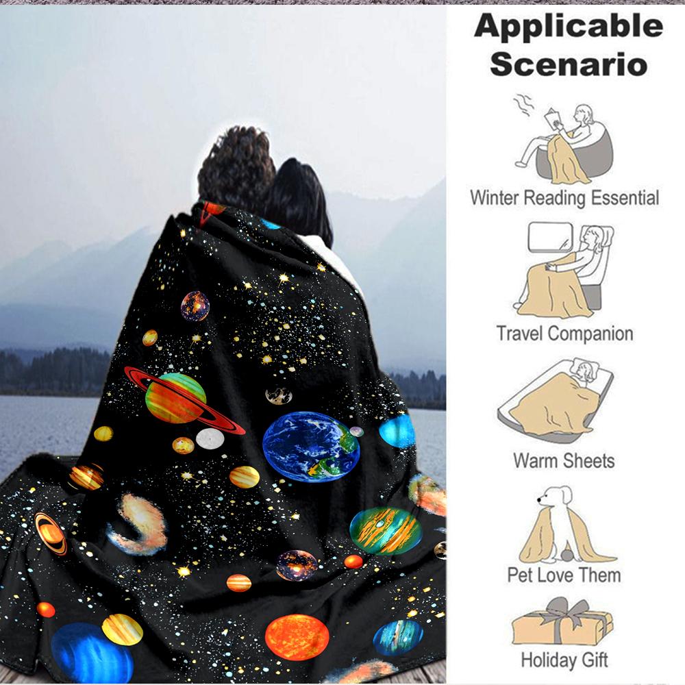 1Pc Cosmic Planetary Journey Blanket Soft And Comfortable Casual Warm Camping Travel Christmas Halloween Xmas Gift M92434