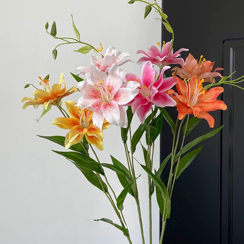 70cm Artificial Lily Flower with 2 Big Blooms Artificial Flowers for Wedding Home DIY Decor Elegant Floral Arrangements
