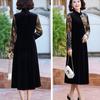 Women's Loose Plus Size Velvet Dress Color-Block Printed  Velvet Long A-Line Dress