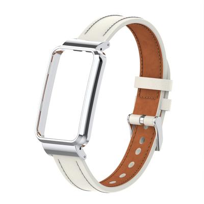 Genuine Leather Replacement Strap for Xiaomi Mi Band 7 Pro, with Metal Frame