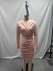 2025 Socialite Autumn Pleated V-Neck Bodycon Dress: Waist-Cinching One-Step Skirt Women's Clothing