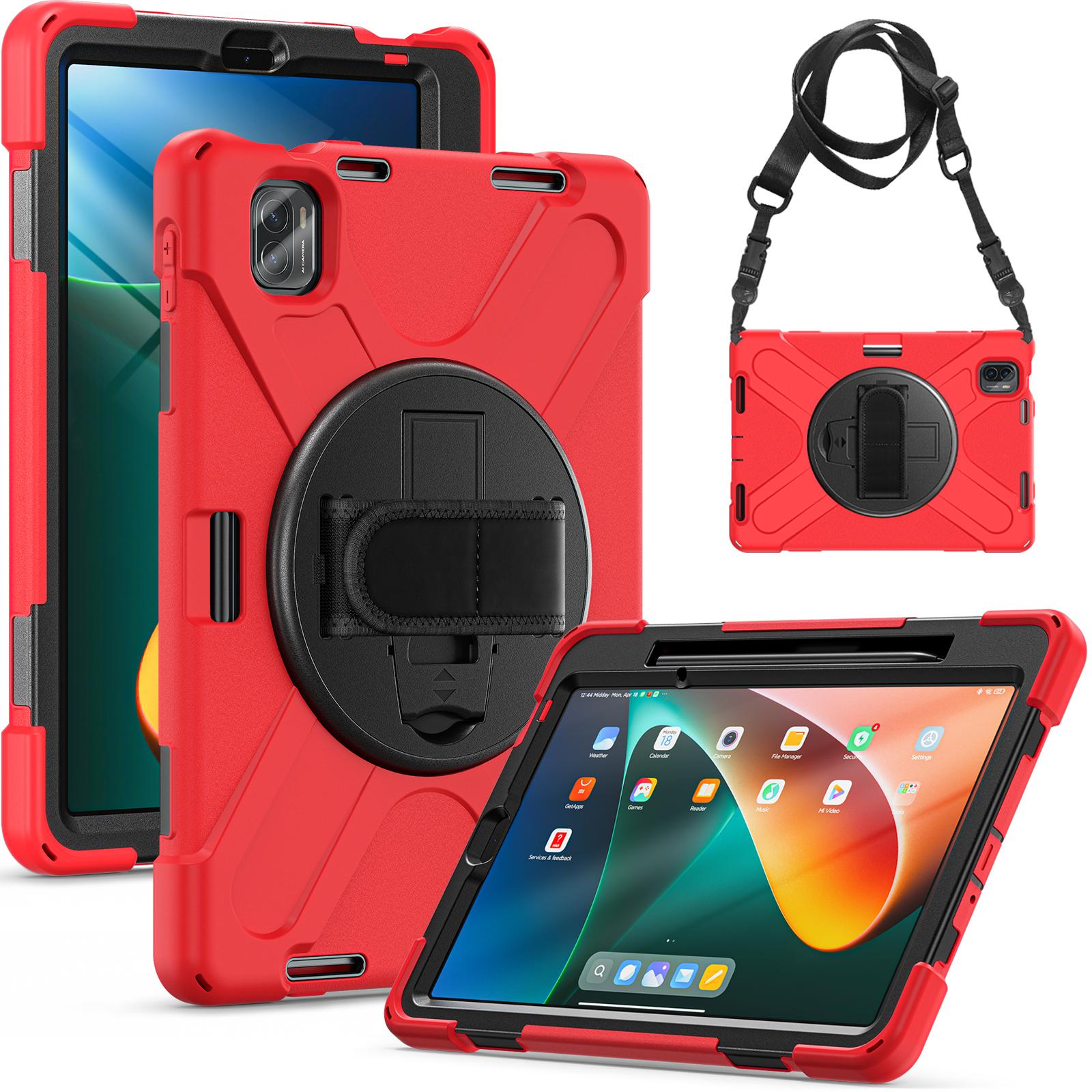 

Для Xiaomi Pad 5 Чехол Ремешок Подставка ПК + Силиконовый Чехол для планшета с плечевым ремнем Red