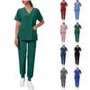 Women's Uniform Quick,drying Fabric Color V,neck Pocket Short,sleeved Trousers Suit Uniform Suit