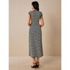 Women's Long Dress, Fashionable Casual, Color Blocked, Striped Dress, Waist Cinched, Round Neck, Short Sleeved, Long