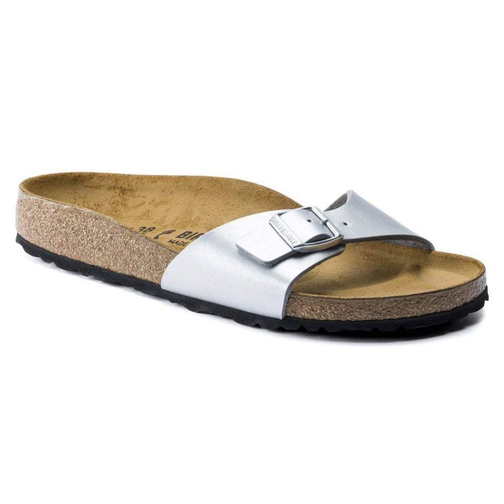 Women's Birkenstock Madrid Birko-Flor Silver Sandals Regular Wide (0040411)