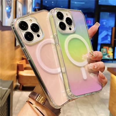 Luxury Gradient Rainbow Laser Magnetic Wireless Charging Phone Case For Iphone 13 12 11 Pro Max 13pro 13 11 Clear Bumper Cover