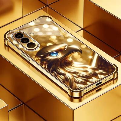Golden Parrot Electroplated Glass Phone Case Suitable for Samsung Galaxy S26 S25 S24 S23 S22 S20 FE/Ultra/Plus Anti Drop